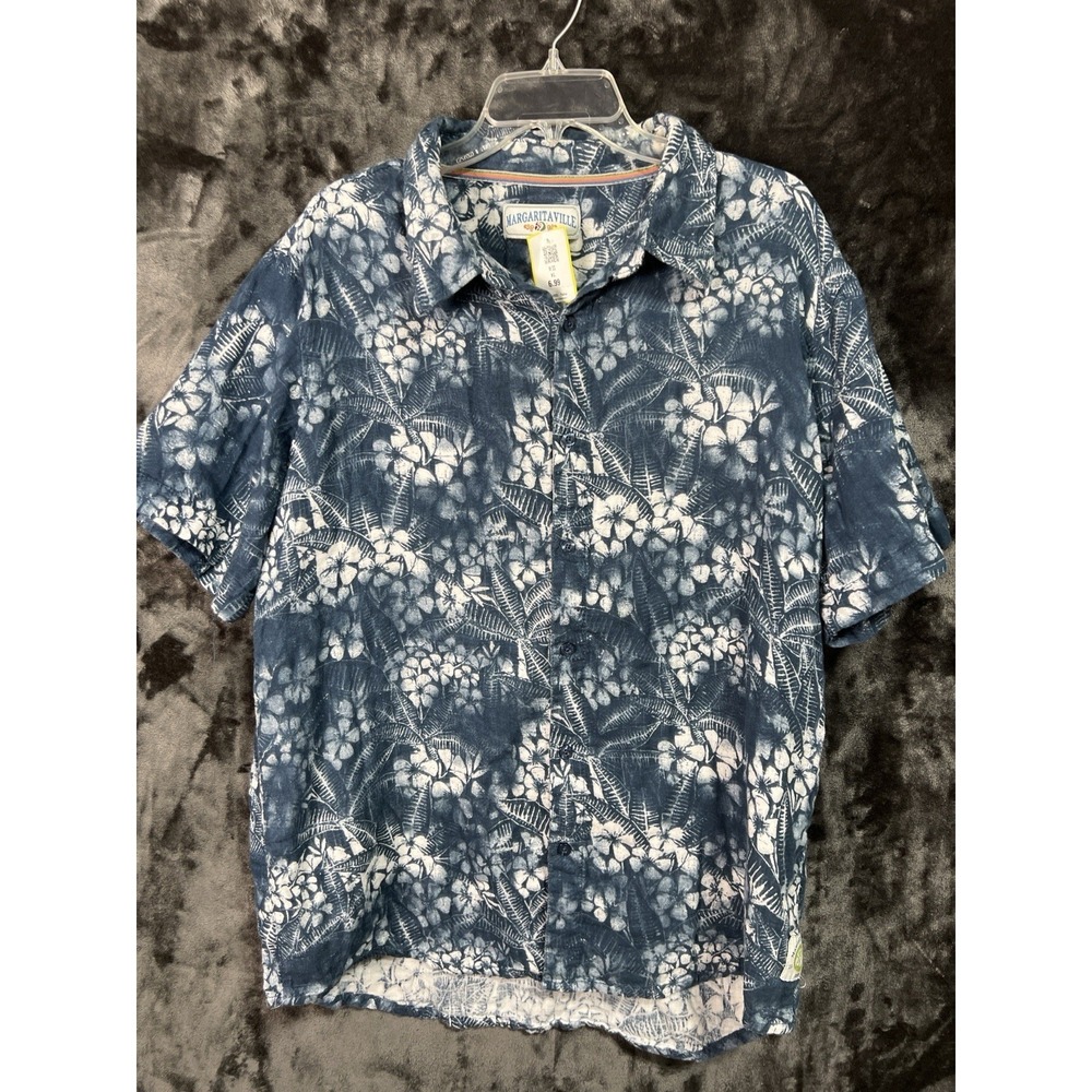 Margaritaville Tropical Floral Shirt Men's XL Blue Cotton Button Up